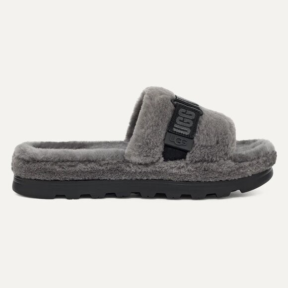 NEW UGG Men Fluff Up Charcoal Slip On Sheepskin Fur Slide Slippers - Picture 2 of 6